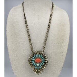 Premier Designs Statement Reversible Pendant Chain Necklace Gold Tone Boho